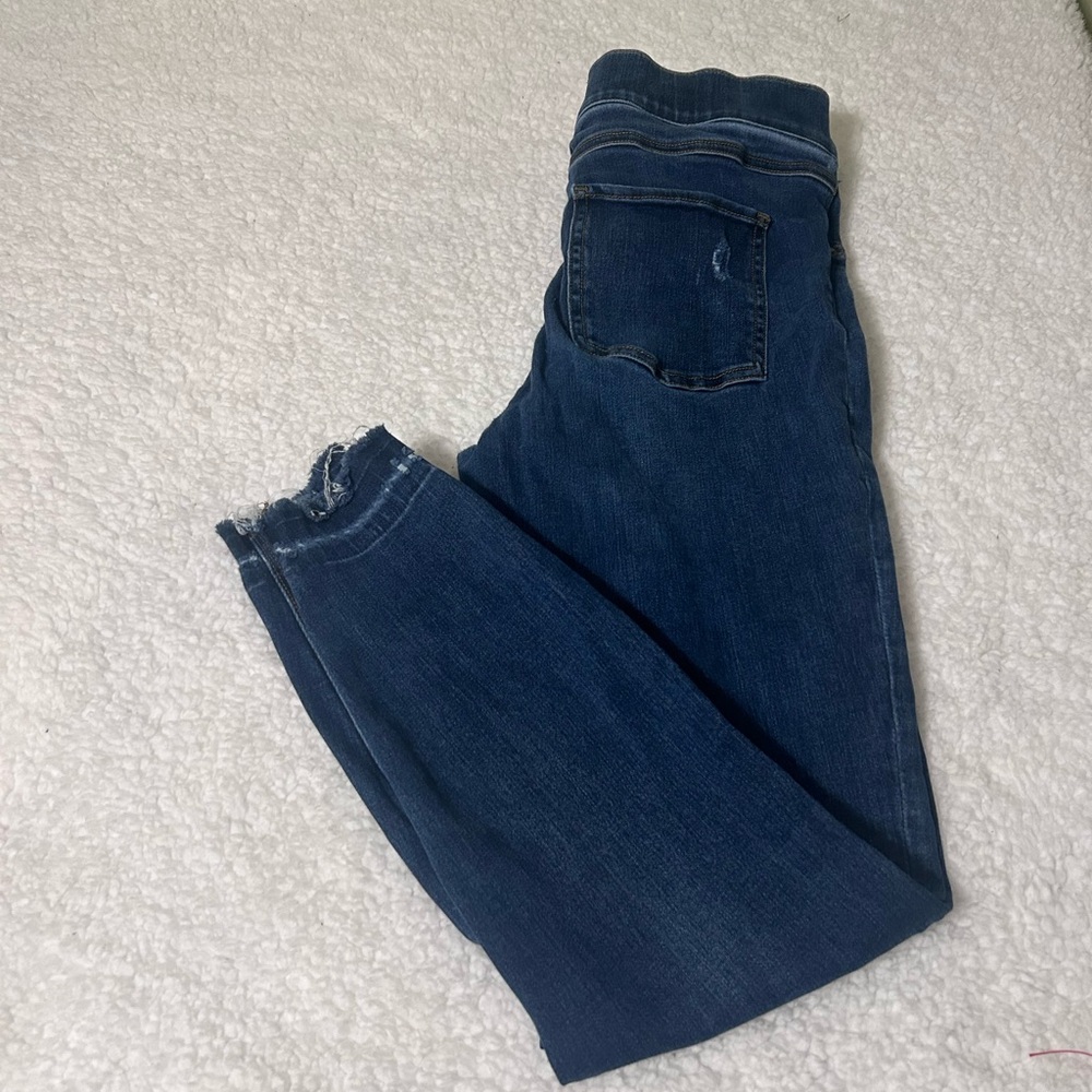 SPANX high rise distressed ankle jeans